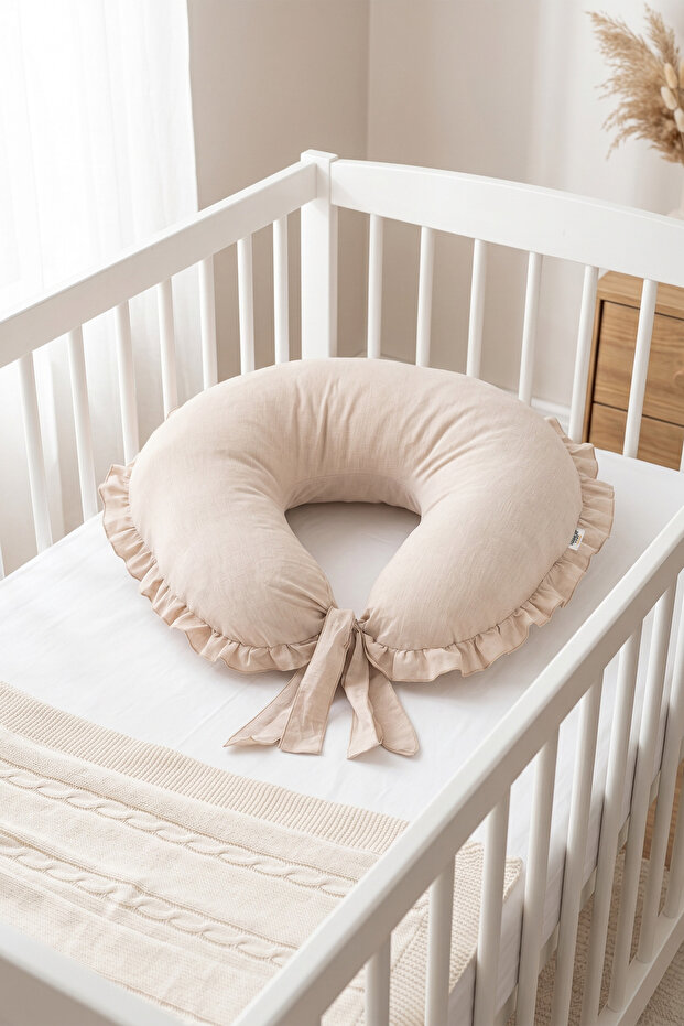 Double-Sided Washable Breastfeeding Pillow for Newborn and Mother Beige