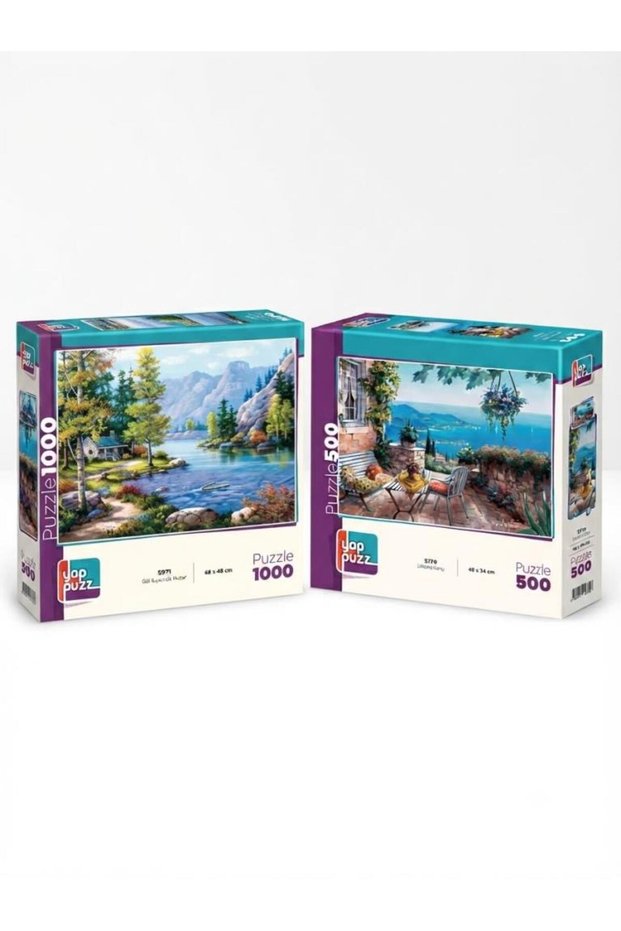 Double Set Against the Lake Shore and the Harbor - 1000 + 500 Piece Double Puzzle Set