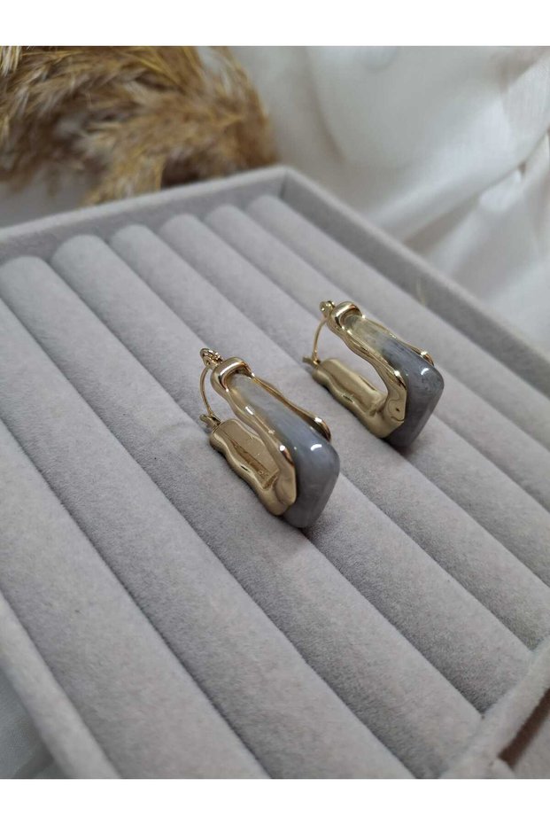 Gold Color and Grey Acrylic Corner Hoop U Hoop Earrings Geometric Women's Jewelry