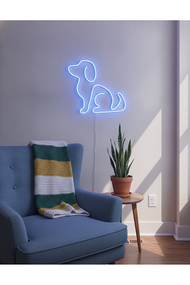 Köpek Figürlü LED Neon Duvar Tablosu | Mavi Aydınlatmalı Modern Dekor | Çocuk Odası - 4