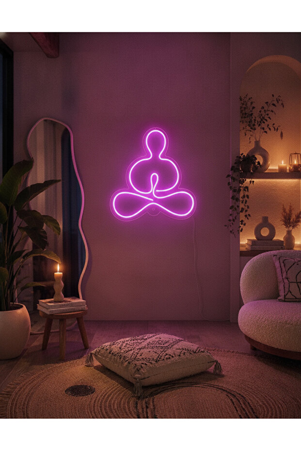 Yoga Meditasyon Figürlü LED Neon Duvar Tablosu | Mor Aydınlatmalı Modern Dekor | Salon - 1
