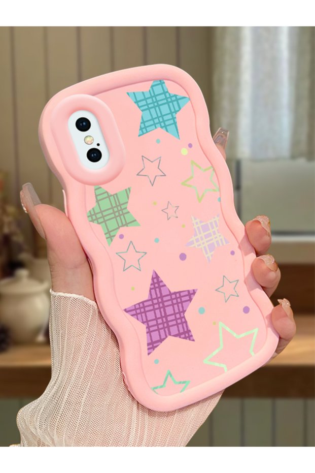 iPhone XS Compatible Case Camera Protector Pink Silicone Couple Phone Case Star Pattern