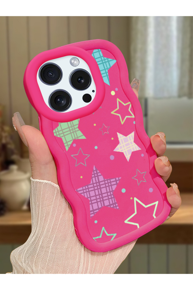 iPhone 14 Pro Compatible Case Camera Protector Red Silicone Couple Phone Case Star Pattern