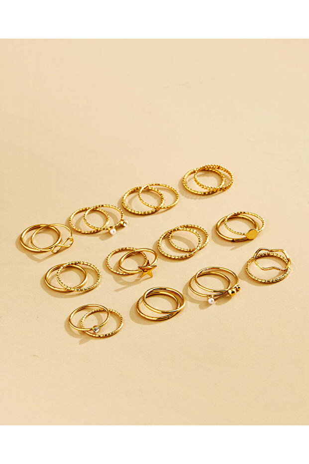 Women Gold Embellished Ring Set (Pack Of 24)