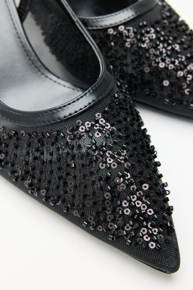 Heels 2638 - Black Women's Heels with Sequin Detail