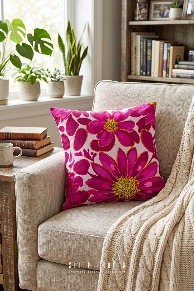 Pink Floral Design Decorative Throw Pillow Cover | Modern Home Decor 43X43