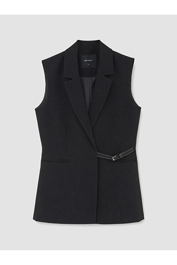 Black Jacket Collar Crepe Women's Classic Vest