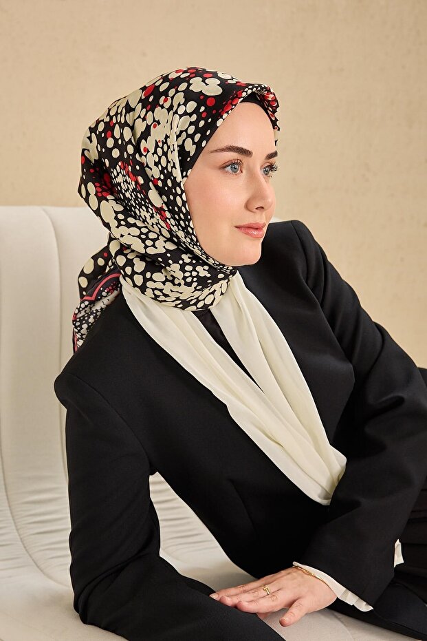 Twill Silk Scarf Milky Way Black Coral 90X90