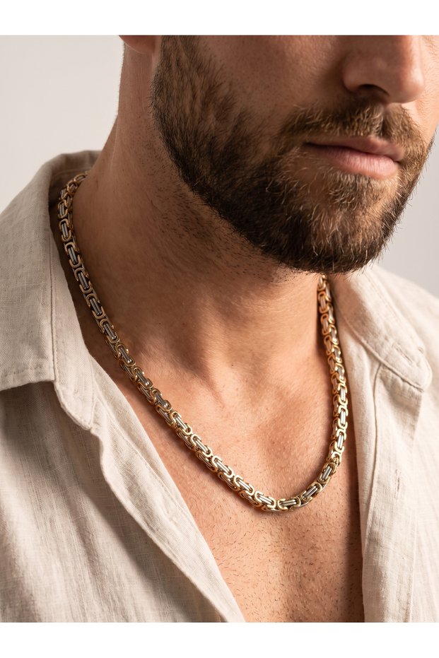 Men's Steel Necklace King Chain Yellow Color Masculine Gift 01905
