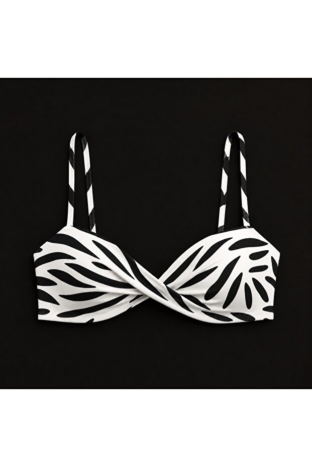 Double Padded Bikini Top Black and White Patterned 231205