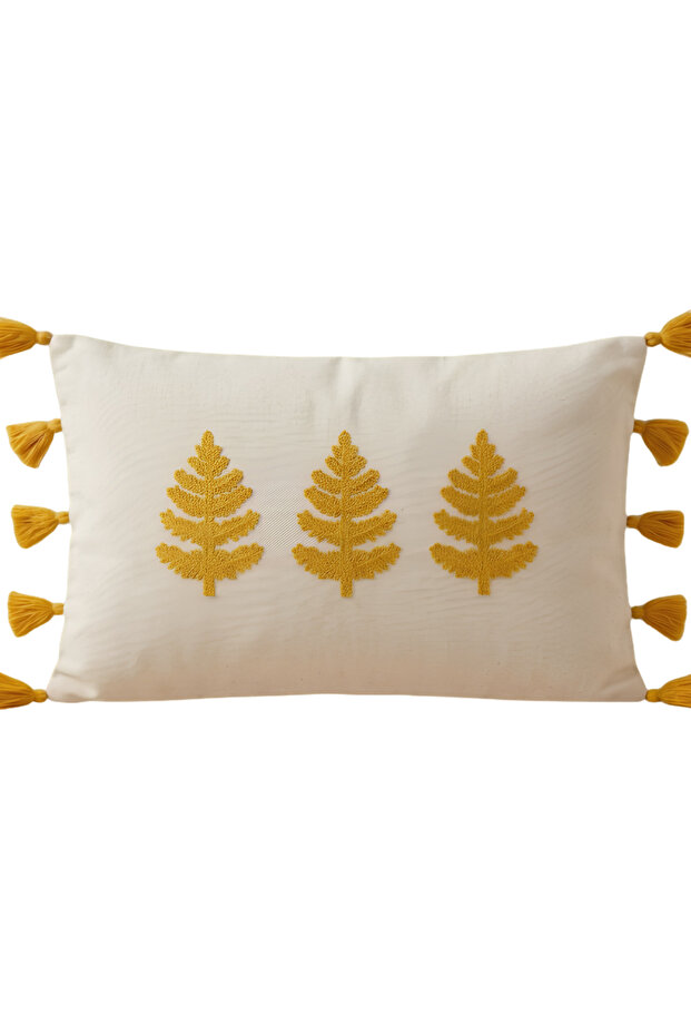 Botanical Embroidered Tassel Cushion Cover 35X55 cm