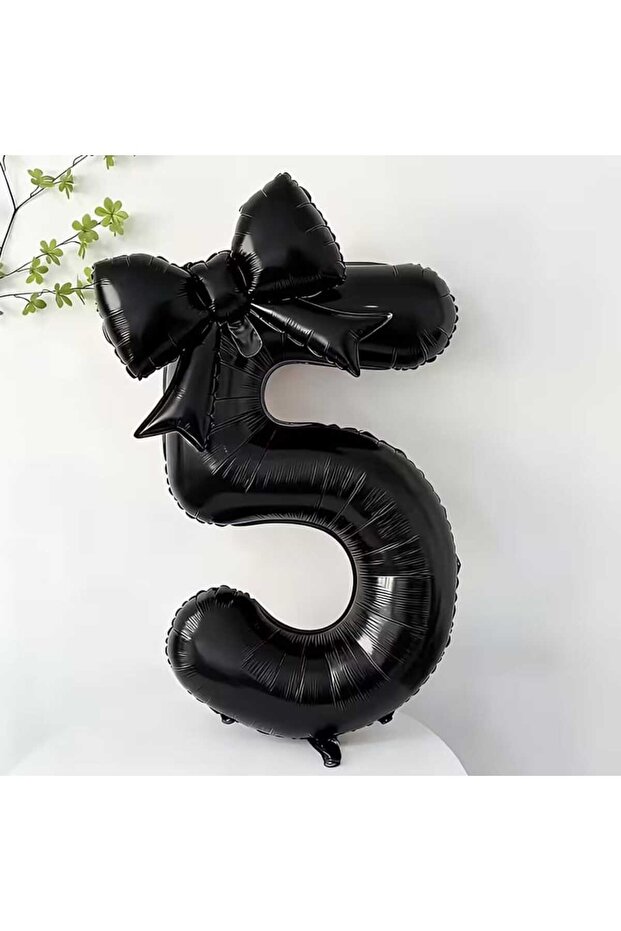 Black Bow and Black Number Foil Balloon Set