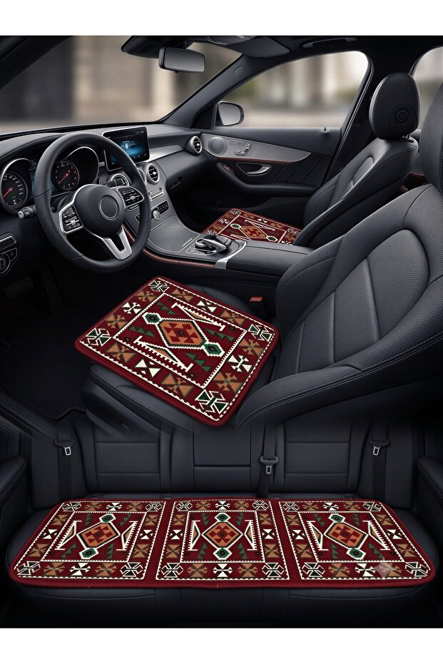 Anadolu Kilim Patterned Car Seat Cover Cushion 3 Piece Set, Wipeable, Stylish and Comfortable Auto Set