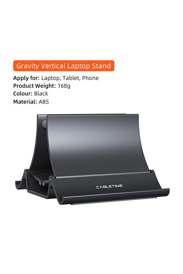 Black CABLETIME Vertical Adjustable Laptop Stand Gravity Holder Heat Dissipation Non-slip Silicone f