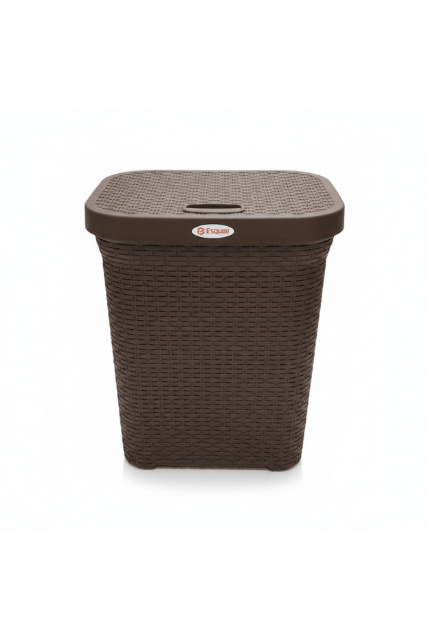 Delta Plastic Laundry Basket with Lid - 55 × 45 × 33 cm - Dark Brown
