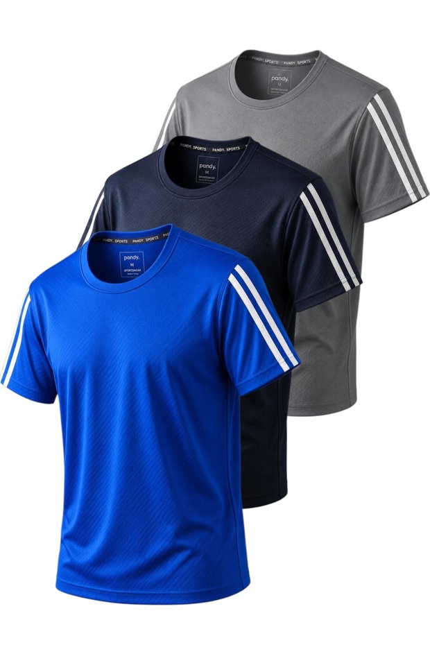 3-Piece Sleeve Stripe Quick Dry Breathable Fabric Sports T-Shirt