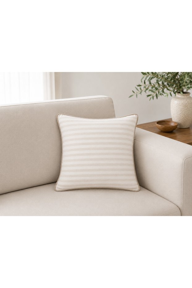 Buldan Handmade Beige Striped Pillow Cover