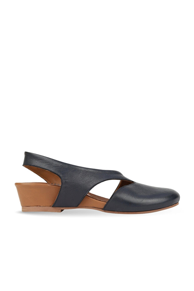 Navy Blue Leather Women's Heeled Sandals