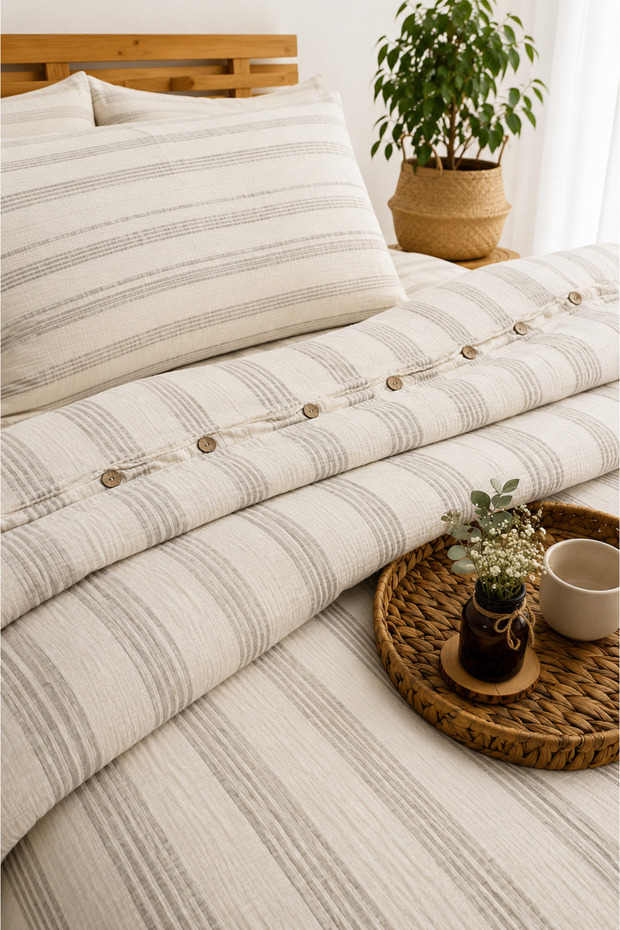 Natural Muslin Duvet Cover Set Double Size