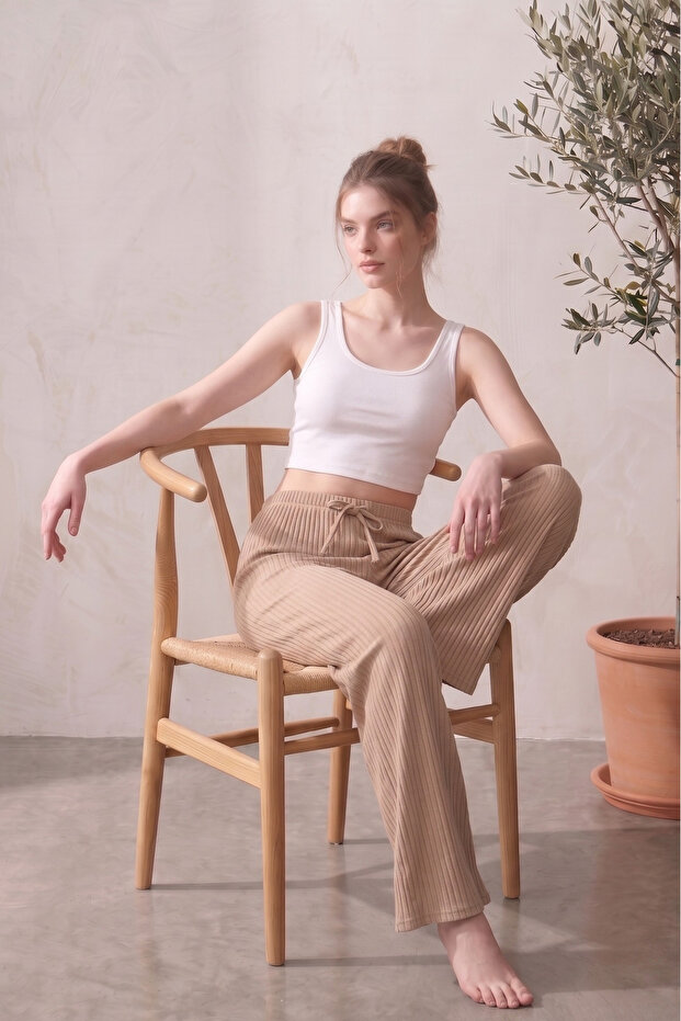 High Waist Wide Leg Striped Camisole Summer Pajama Bottoms