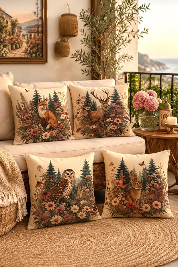 Animals in the Jungle Patterned Set of 4 Throw Pillow Covers