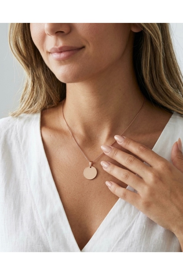 Simple Round Medallion Necklace, Rose Gold
