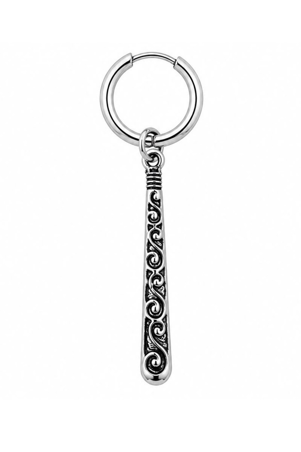 Unisex Silver Color Surgical Steel Dangle Ethnic Patterned Bar Figured Hoop Earrings 1 Piece