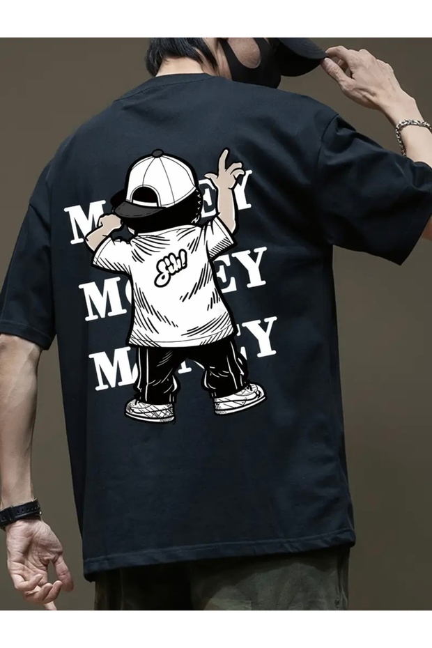 Money Sirt Printed Round Neck 100% Cotton Large Size Oversize Men's T-Shirt