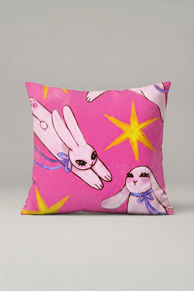 Pink Rabbit and Star Pattern Cushion Cover 111 – Cosmic Bunny Design 45X45 cm