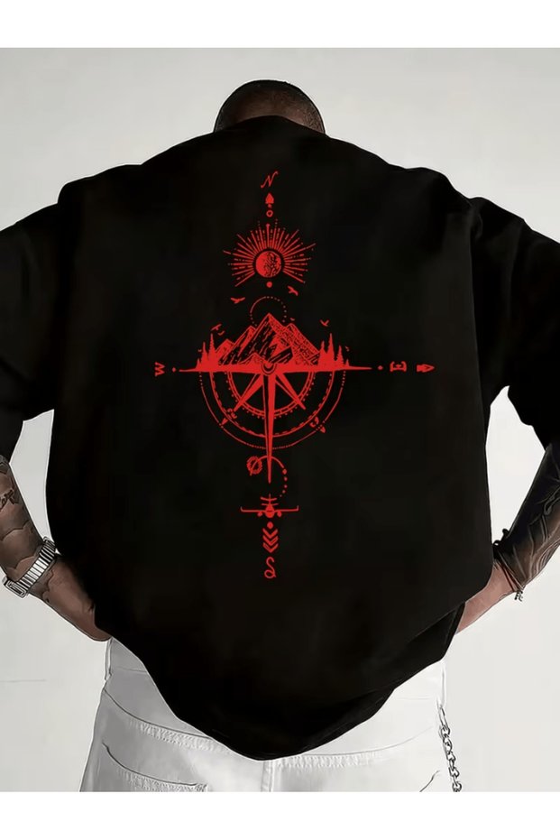 Mr. red compass printed premium oversize t-shirt