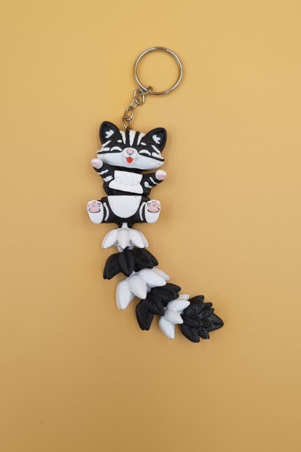 Long Tail Series Cat Figurine Movable Keychain (Large Size-12Cm) - Bag Ornament Charm