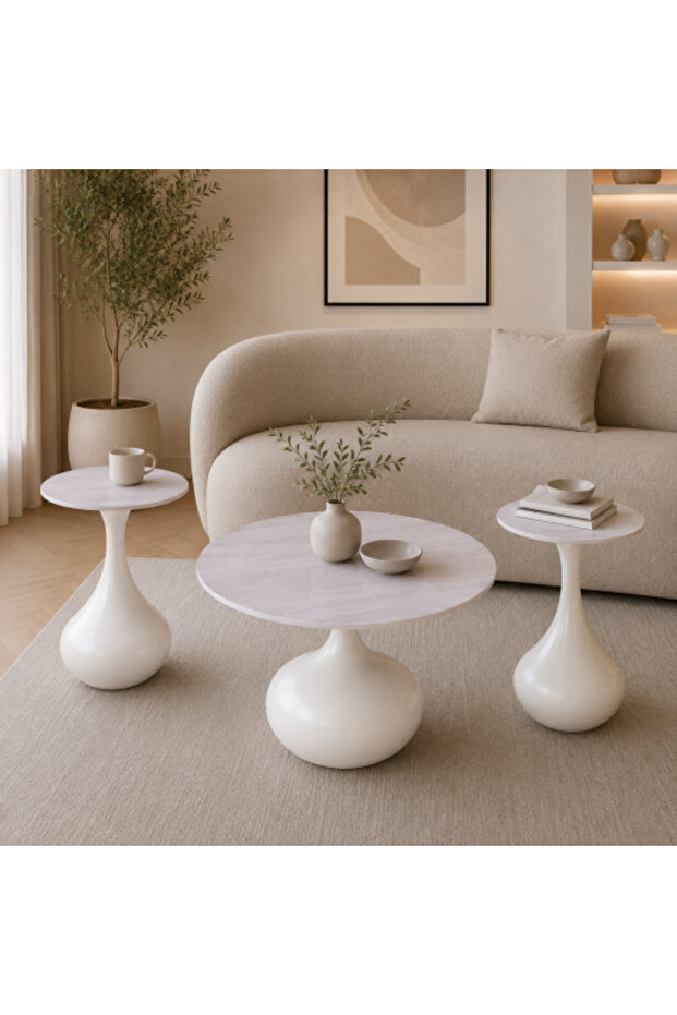 طقم طاولة شاي سيراميك دائري بتصميم عصري أنيق (1+2)