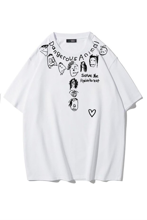 Unisex Oversize Dangerous Animal T-Shirt (White)