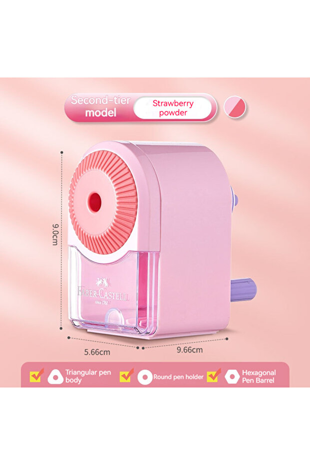 Pink Faber Castell Manual Hand Crank Pencil Sharpener Sharpen 8mm Candy Colors for Student Children