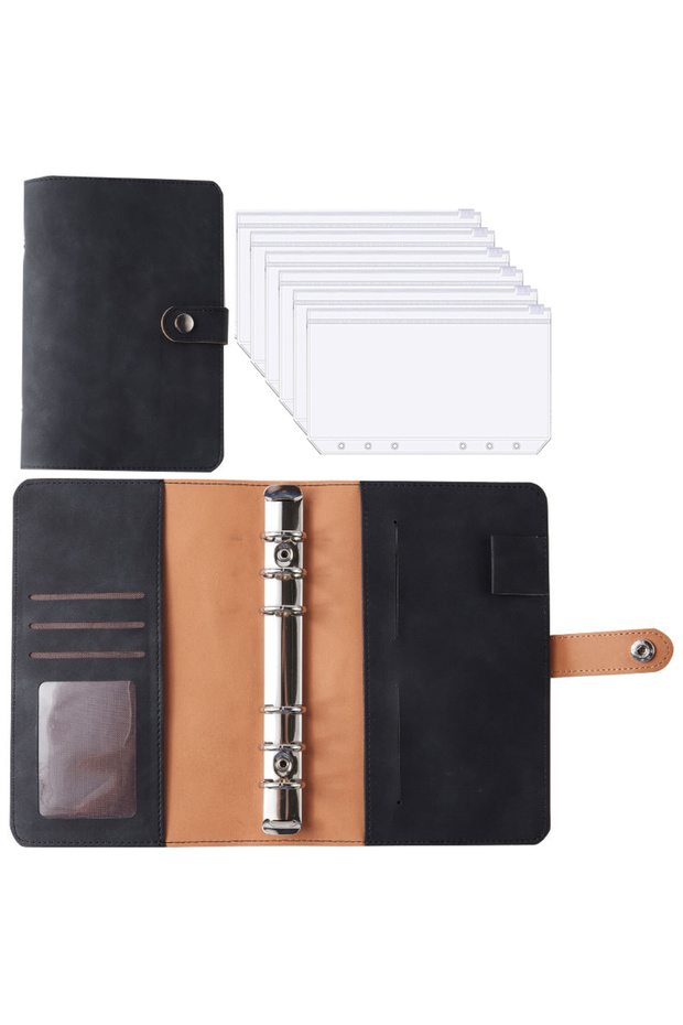 Black A6 Planner Notebook Agenda Budget Workbook French Budget Envelope Binder Binder Pockets For Mo