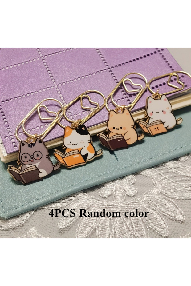 4pcs-Random color 2/4pcs/set New Cat Creative Paper Page Clip Pink Katten Paperclips for Bookmark Of