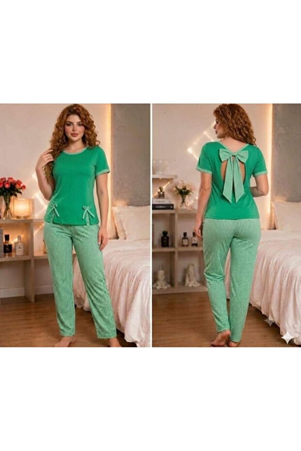 Women's Short Sleeve Bow Detailed Pajama Set