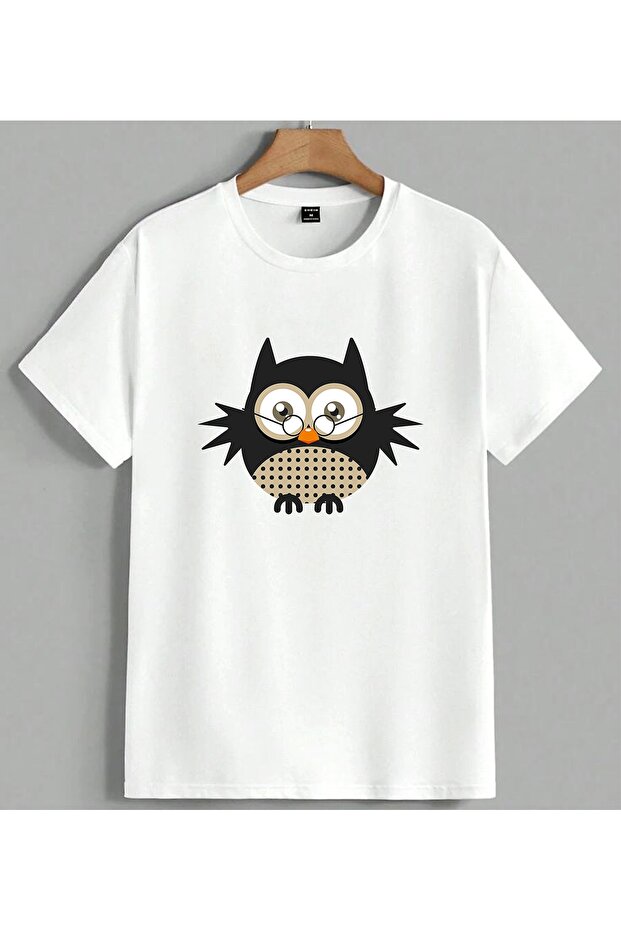 Black Owl Glasses Printed Unisex Oversize T-Shirt White