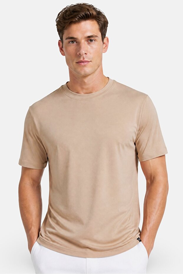 Men Slim Fit Short Sleeve Training T-Shirt, Beige