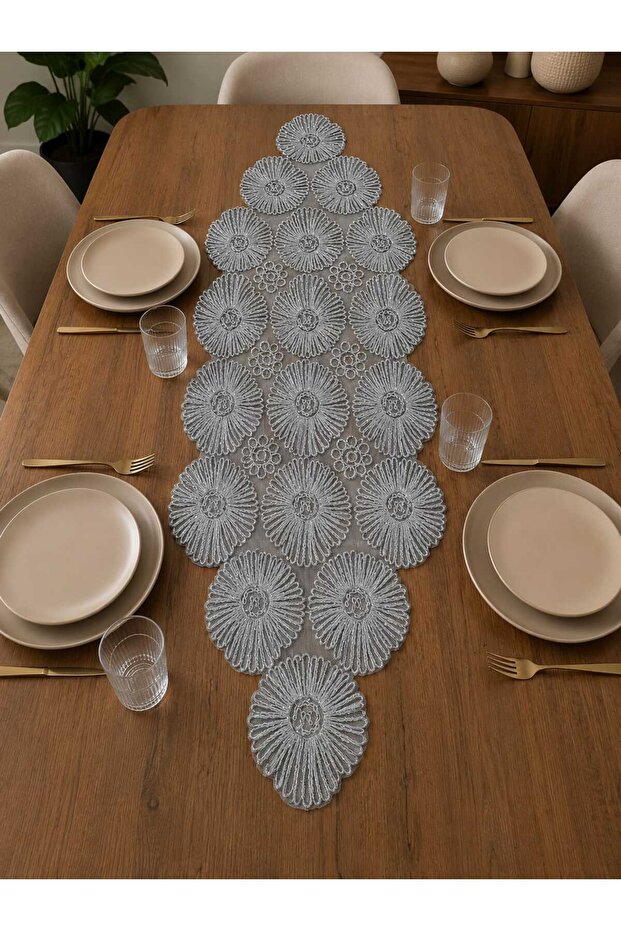 Dilek Silver Lace Runner/Table-Console Cover