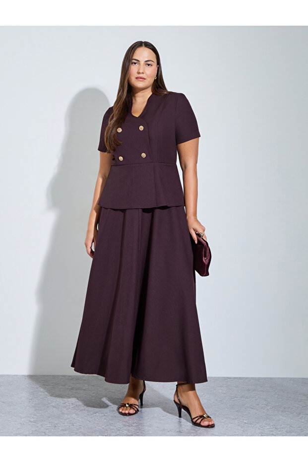 Plus Size Purple Double Breasted Detail A-Line Maxi Dress