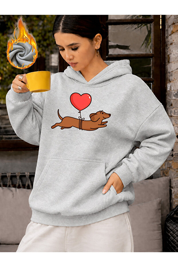 Unisex Dog Printed Hooded Kangaroo Pocket Comfortable Fit Regular Cut Sweatshirt