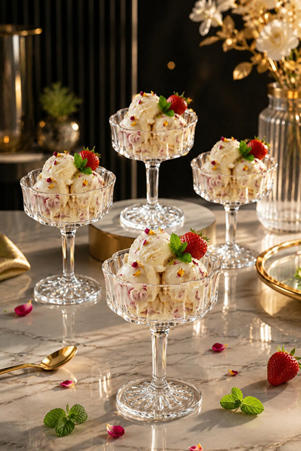 6-Piece Glass Ice Cream Bowl with Footed Base Magnolia Dessert Presentation Bowl 200ml 12*10cm