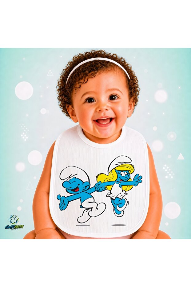 Smurfs Linen Baby Bib – Soft, Absorbent, Washable, Special Design P190