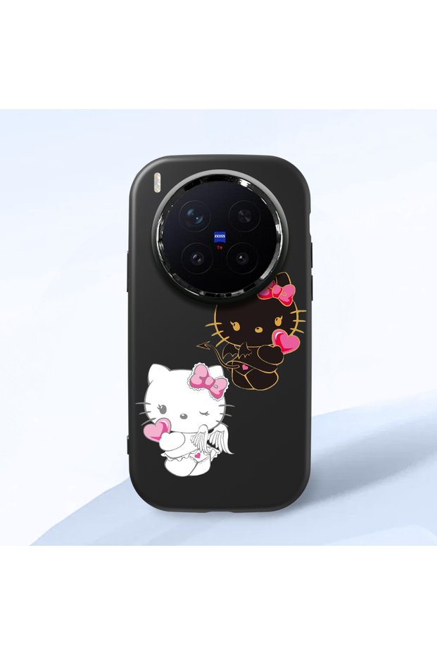 Vivo X300 Pro Compatible Case Camera Protector Black Silicone Couple Phone Case Kitty Pattern