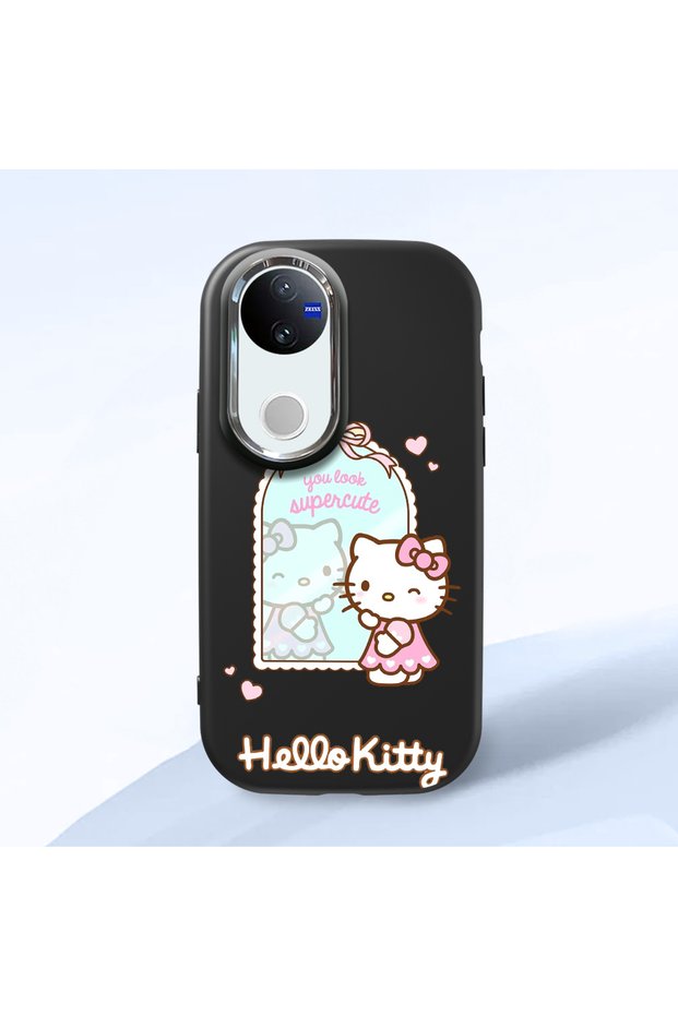 Vivo V50 Compatible Case Camera Protector Black Silicone Couple Phone Case Kitty Patterned