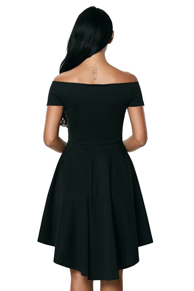Women's short sleeve madonna neckline front short back long imported crepe wedding/graduation dress