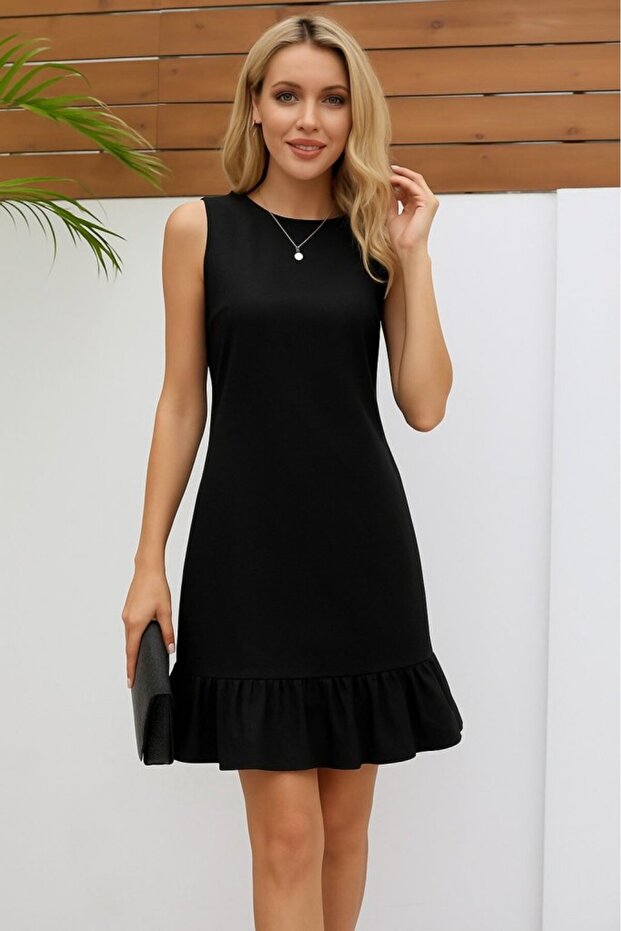 Women's Sleeveless Crew Neck Ruffle Sofia Dress