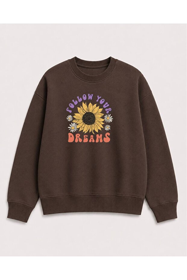 Sunflower Printed 2 Thread Threaded Crew Neck Sweatshirt