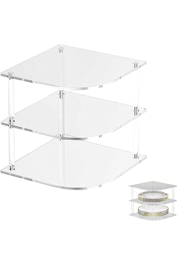 3-Tier Clear Acrylic Plate Organizer for Cabinet - Space Saving Stackable Dish Rack and Bowl Holder,